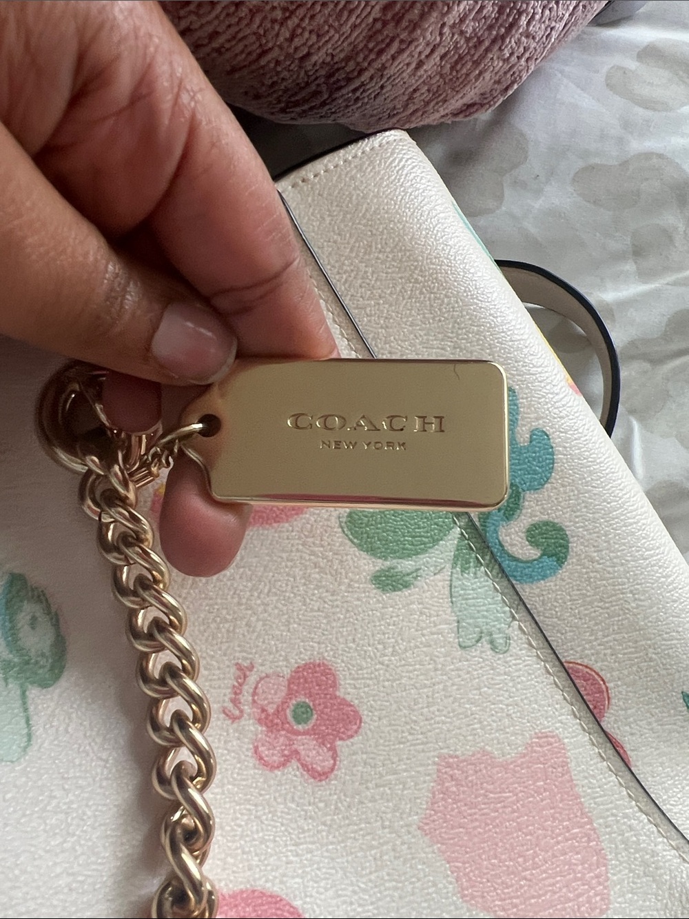 Coach Floral Cream Tote with Pink, Green and Yellow Accents - Picture 2 of 7